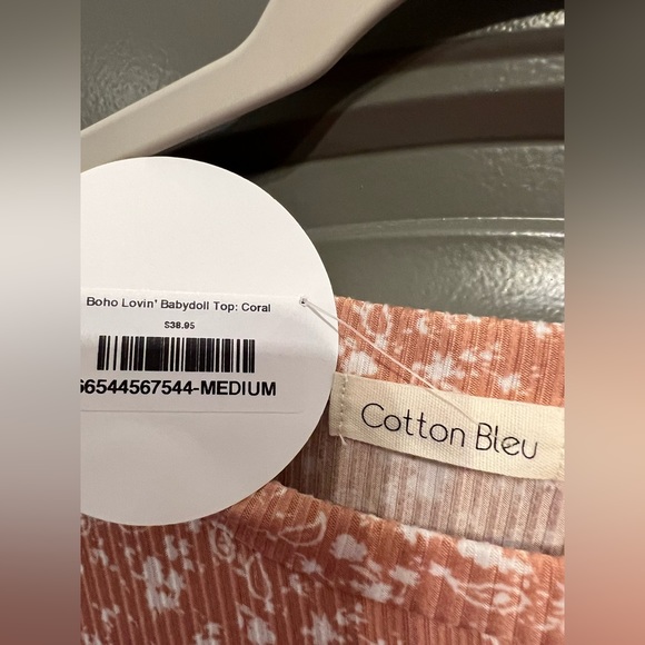 Cotton Bleu boutique shirt, rust color, white pattern, NWT, Size M - Picture 3 of 5